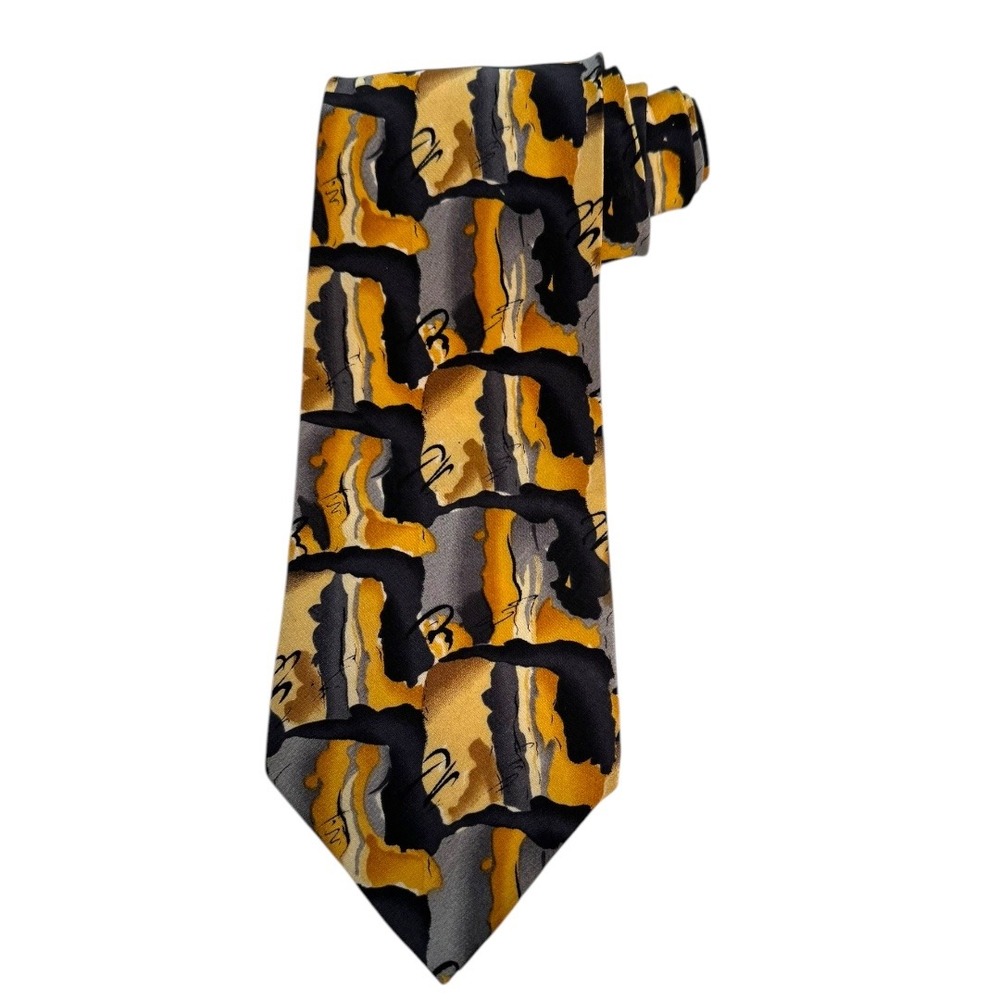 J. Garcia‎ Silk Tie Unique Black & Gold Abstract Design Handmade B14Q